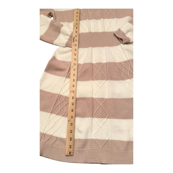 NWT Women's Lucky Brand Long Sleeve Striped Knit Dress L Beige White - Picture 12 of 12